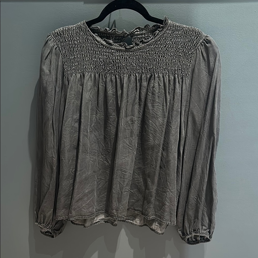 ZARA Gray Smocked Women's Top